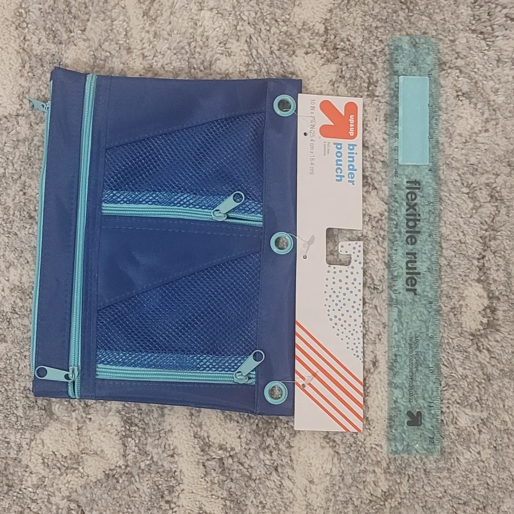 Up & up binder pouch, Pvc free 4 section Blue, with ruler bundle, new